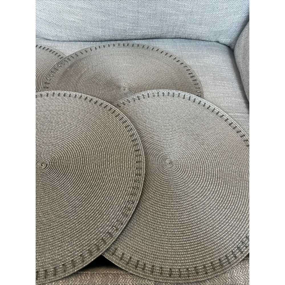 Lot Of 6 West Elm Gray Placemats Round Beaded